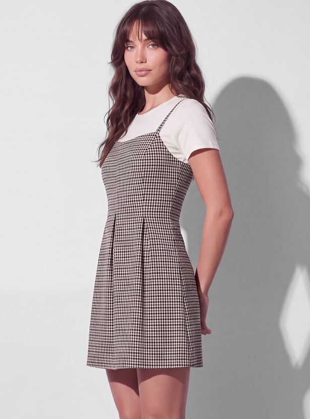 Buy GINGER Checked Flared Hem Mini Dress from Ginger at just INR 1699.0