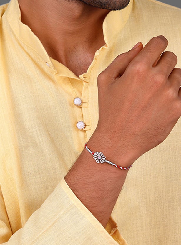 GIVA Floral Motif Silver Rakhi