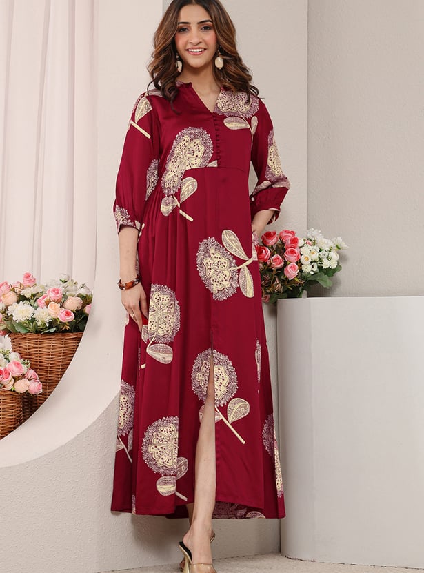 LIBAS Ethnic Motif Slitted Maxi Dress