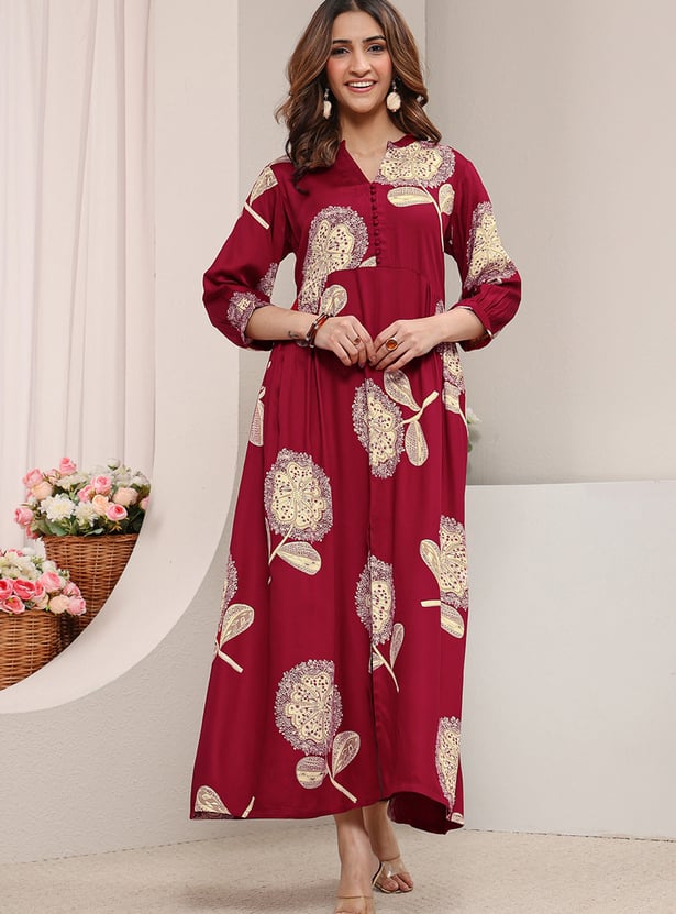 LIBAS Ethnic Motif Slitted Maxi Dress