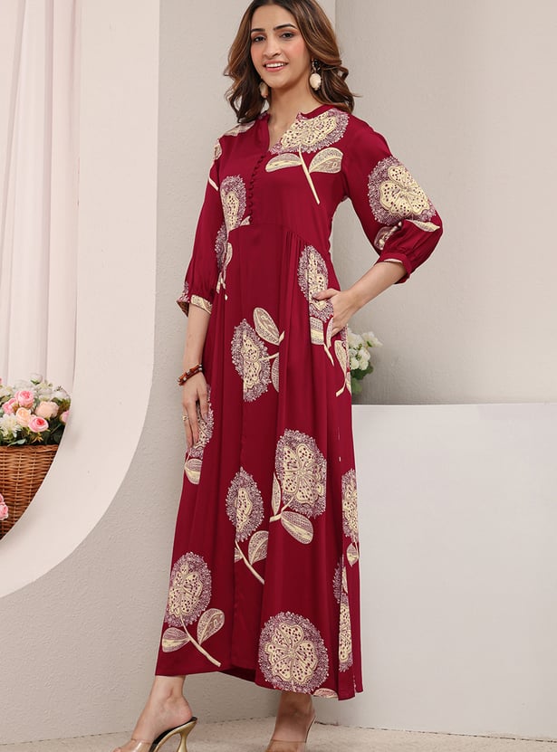 LIBAS Ethnic Motif Slitted Maxi Dress