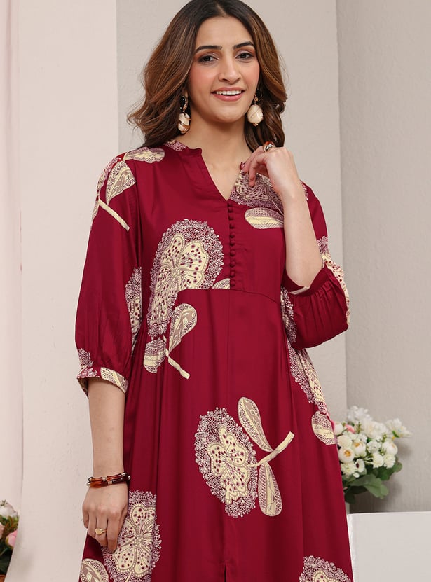 LIBAS Ethnic Motif Slitted Maxi Dress