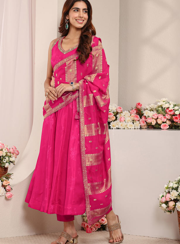 LIBAS Woven Design Anarkali Kurta Set