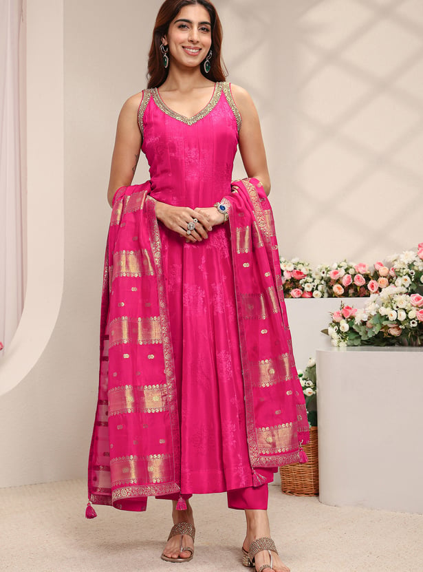 LIBAS Woven Design Anarkali Kurta Set