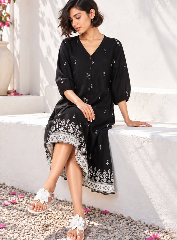 COLOUR ME Ethnic Motif A-Line Dress