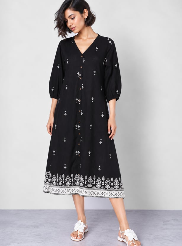 COLOUR ME Ethnic Motif A-Line Dress
