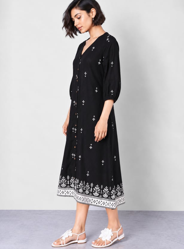 COLOUR ME Ethnic Motif A-Line Dress