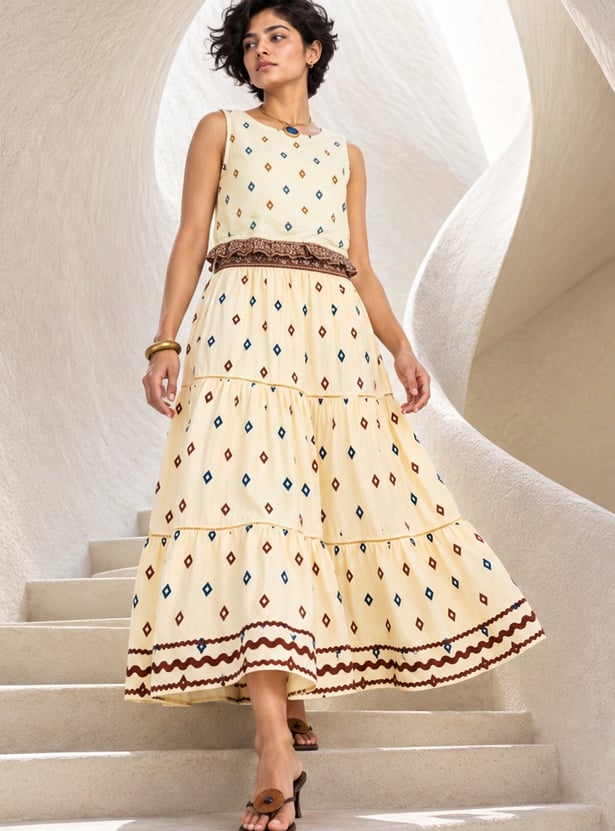 COLOUR ME Ikat Print Tiered Skirt