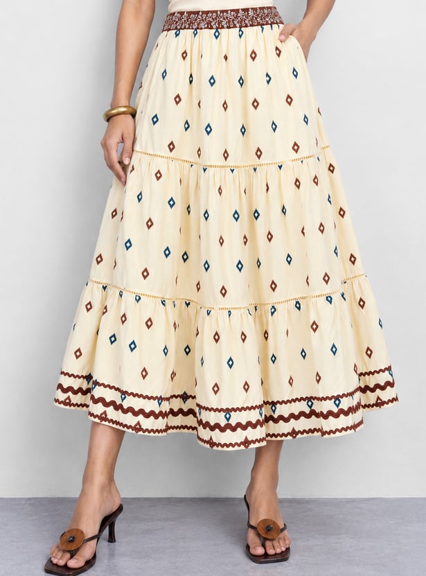 COLOUR ME Ikat Print Tiered Skirt