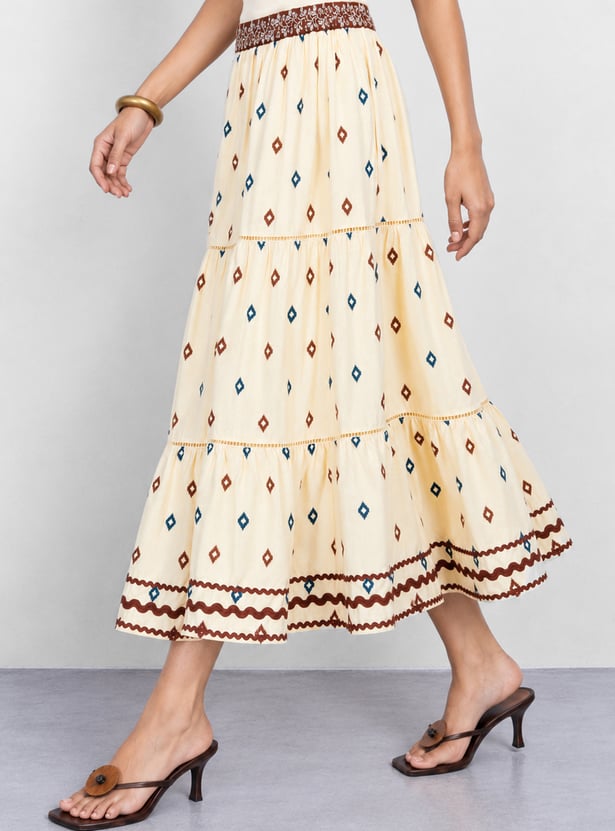 COLOUR ME Ikat Print Tiered Skirt