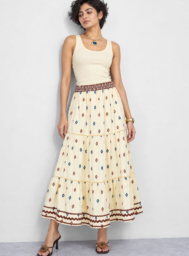 COLOUR ME Ikat Print Tiered Skirt