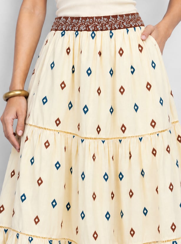 COLOUR ME Ikat Print Tiered Skirt