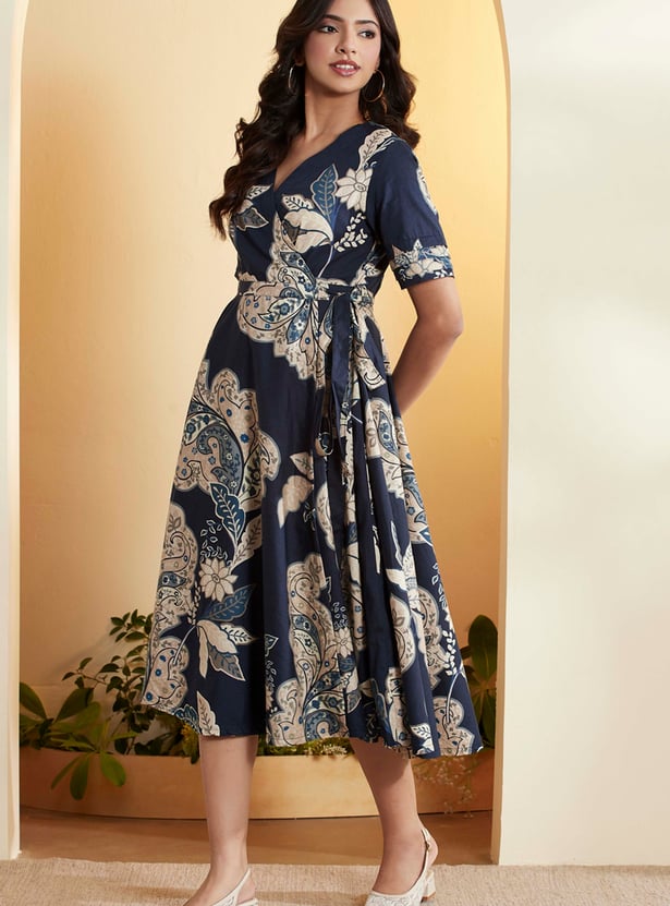 BIBA Paisley Print V-Neck Wrap Dress