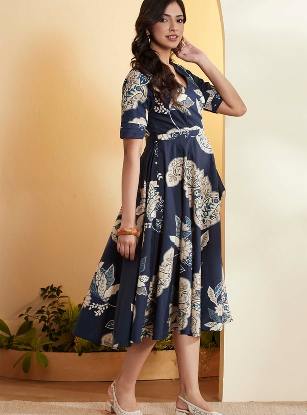 BIBA Paisley Print V-Neck Wrap Dress