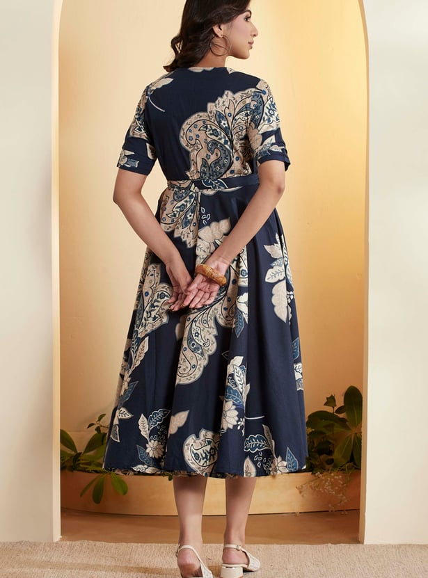 BIBA Paisley Print V-Neck Wrap Dress