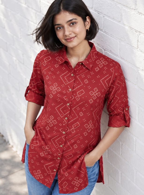 MELANGE Bandhani Print Shirt Style Straight Kurti