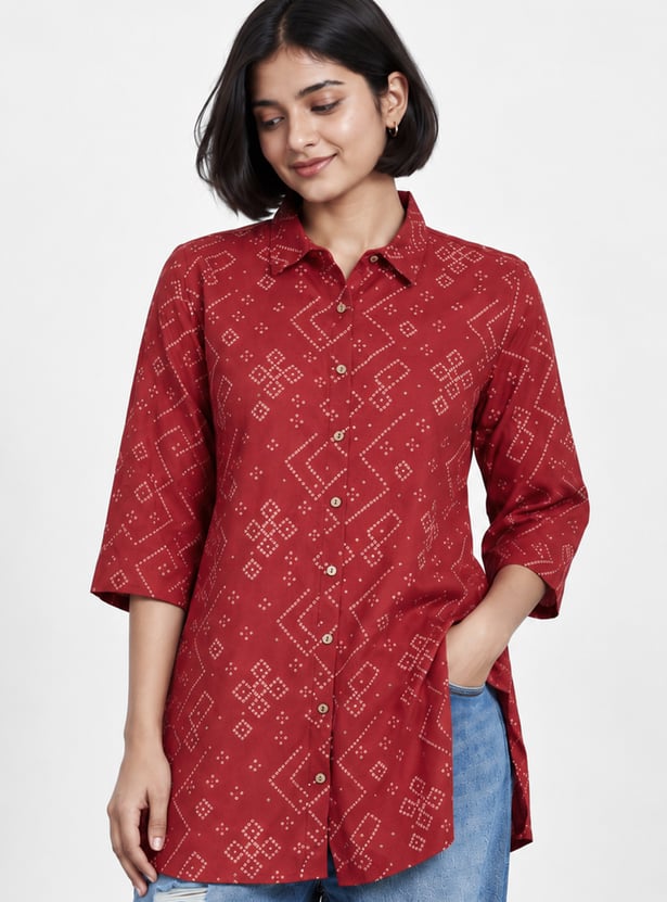 MELANGE Bandhani Print Shirt Style Straight Kurti