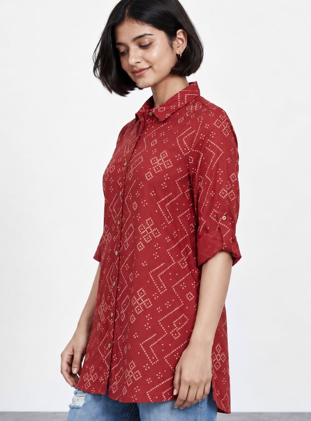 MELANGE Bandhani Print Shirt Style Straight Kurti