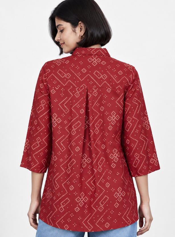 MELANGE Bandhani Print Shirt Style Straight Kurti