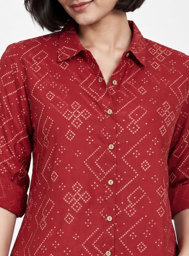 MELANGE Bandhani Print Shirt Style Straight Kurti