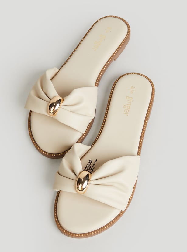 GINGER Solid Flats with Bow Design