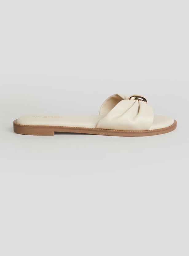 GINGER Solid Flats with Bow Design