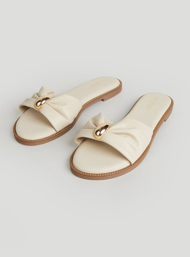 GINGER Solid Flats with Bow Design