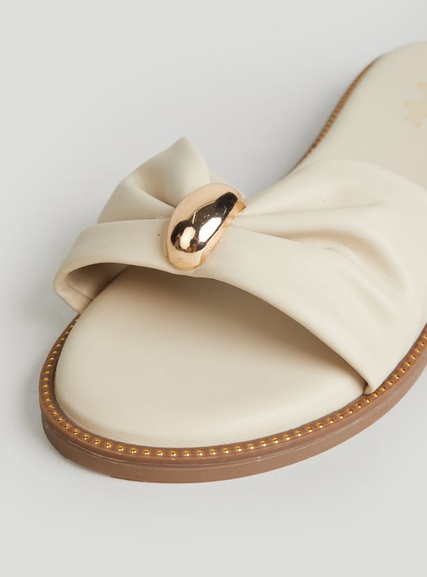 GINGER Solid Flats with Bow Design