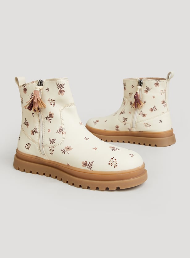 FAME FOREVER Girls Floral Print Ankle Boots