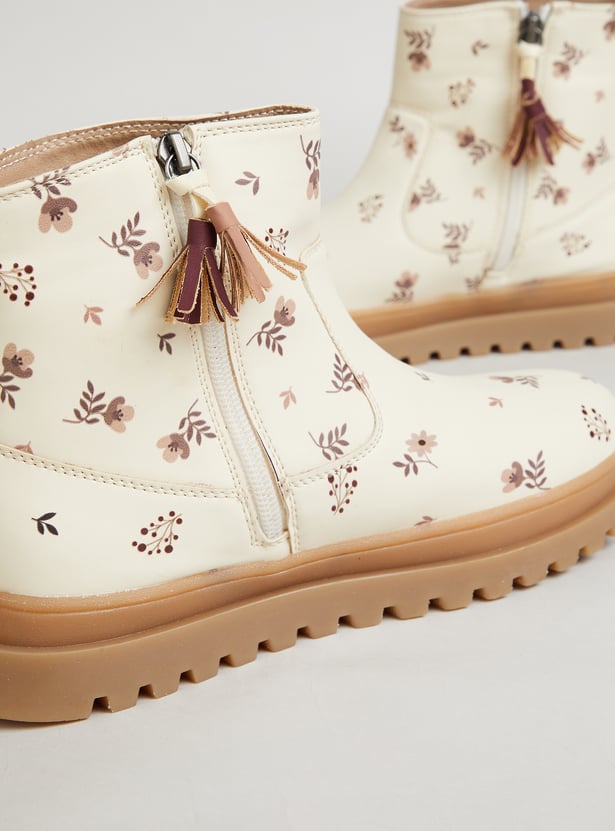 FAME FOREVER Girls Floral Print Ankle Boots