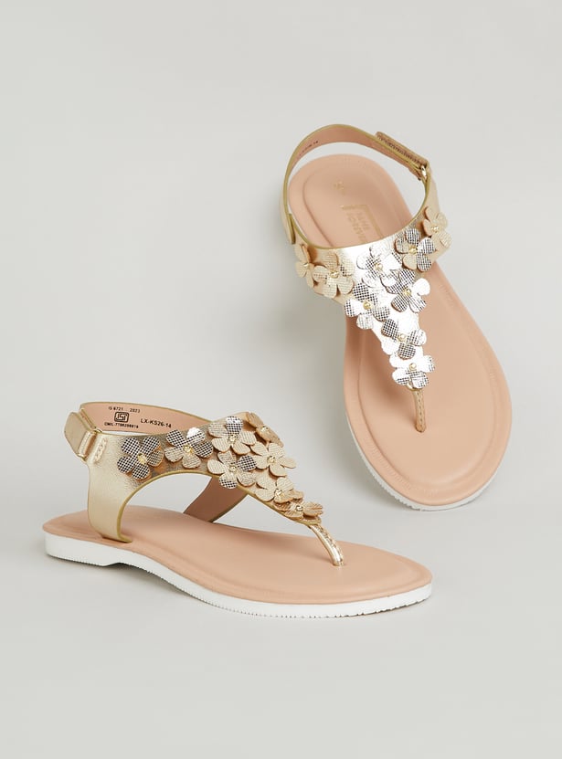 FAME FOREVER Girls Floral Embellished T-strap Sandals
