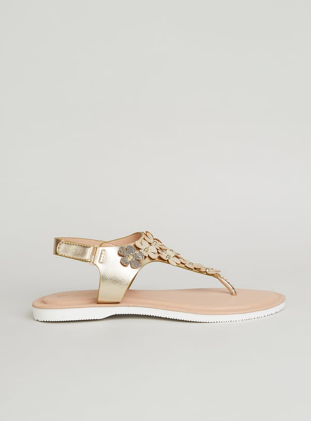 FAME FOREVER Girls Floral Embellished T-strap Sandals