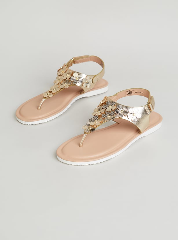FAME FOREVER Girls Floral Embellished T-strap Sandals