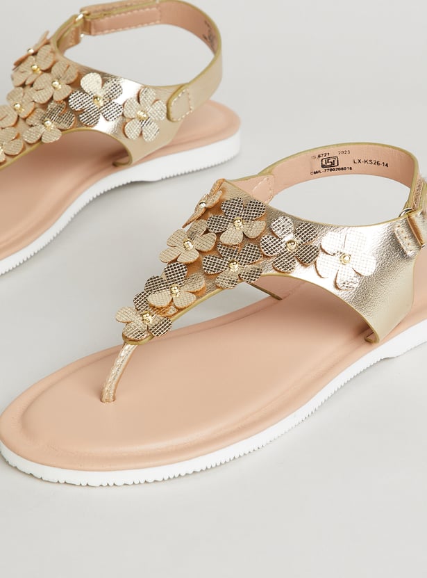 FAME FOREVER Girls Floral Embellished T-strap Sandals
