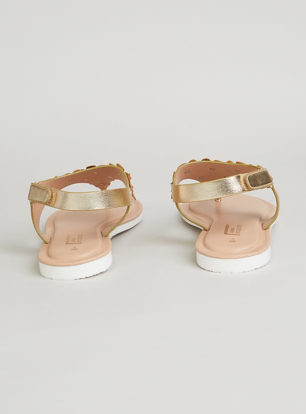 FAME FOREVER Girls Floral Embellished T-strap Sandals