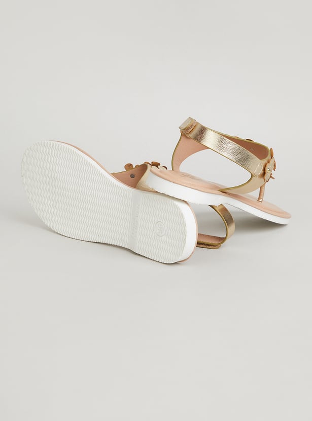 FAME FOREVER Girls Floral Embellished T-strap Sandals