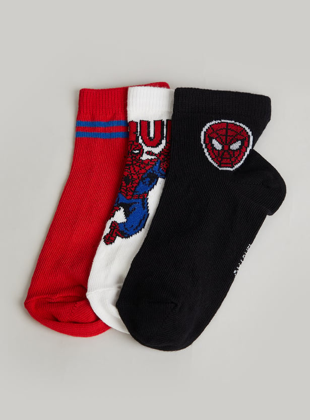 FAME FOREVER Boys Spiderman Ankle Length Socks - Pack of 3