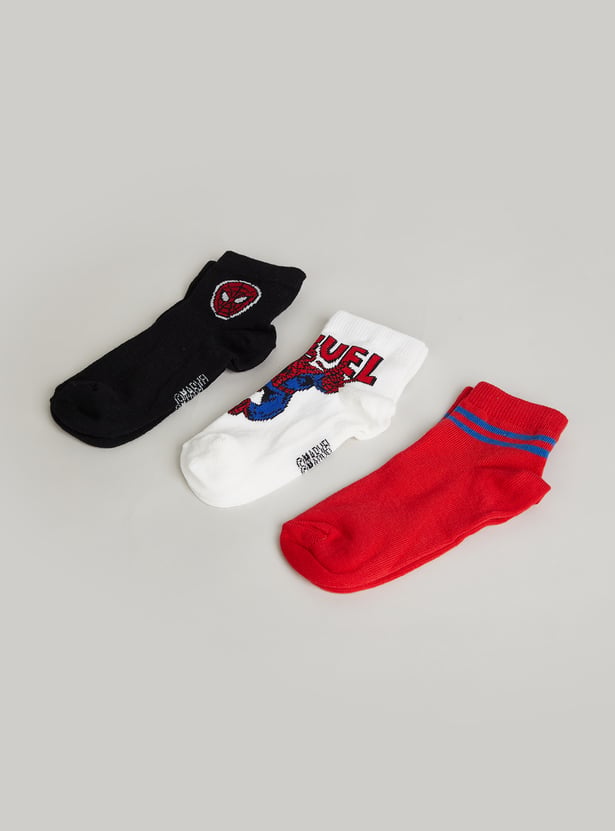 FAME FOREVER Boys Spiderman Ankle Length Socks - Pack of 3