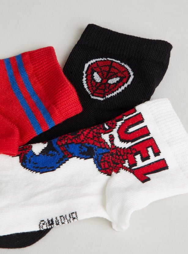 FAME FOREVER Boys Spiderman Ankle Length Socks - Pack of 3