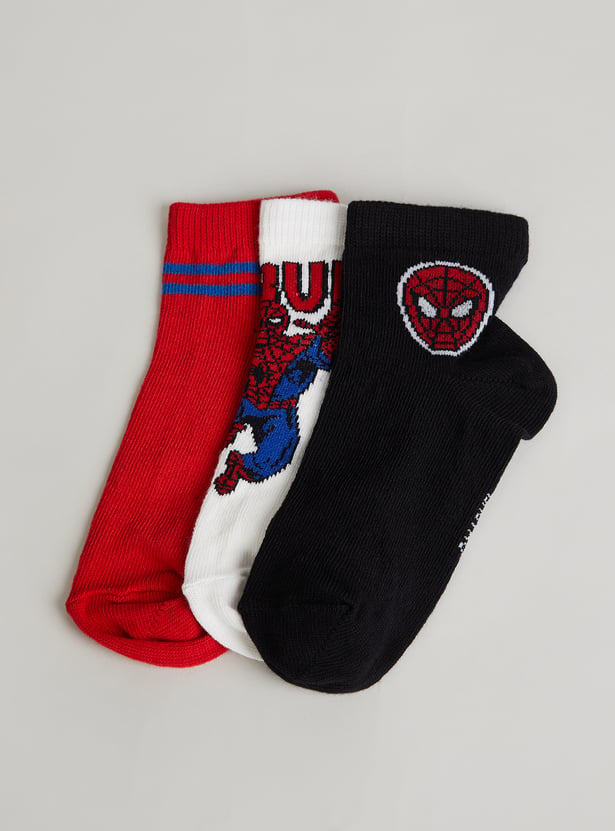 FAME FOREVER Boys Spiderman Ankle Length Socks - Pack of 3