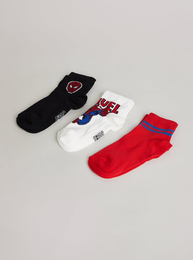 FAME FOREVER Boys Spiderman Ankle Length Socks - Pack of 3
