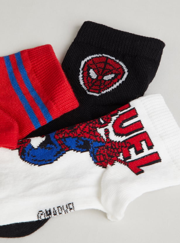 FAME FOREVER Boys Spiderman Ankle Length Socks - Pack of 3