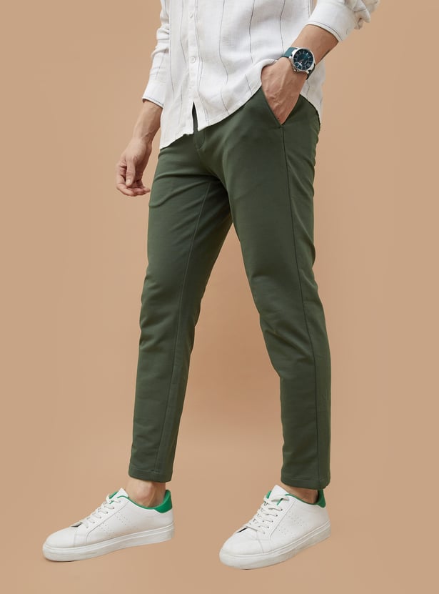 Buy CODE Men Solid Slim Tapered Casual Trousers from CODE at just INR ...