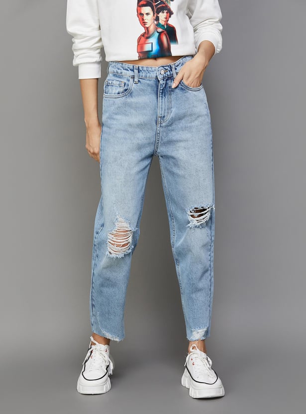GINGER Women Distressed Tapered Fit Jeans