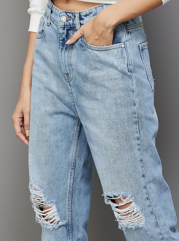 GINGER Women Distressed Tapered Fit Jeans