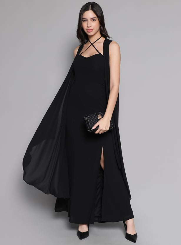 AND Women Solid Maxi Dress with Shrug