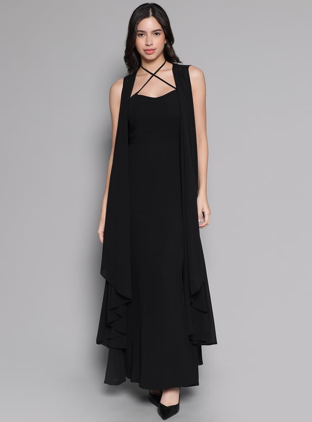 AND Women Solid Maxi Dress with Shrug