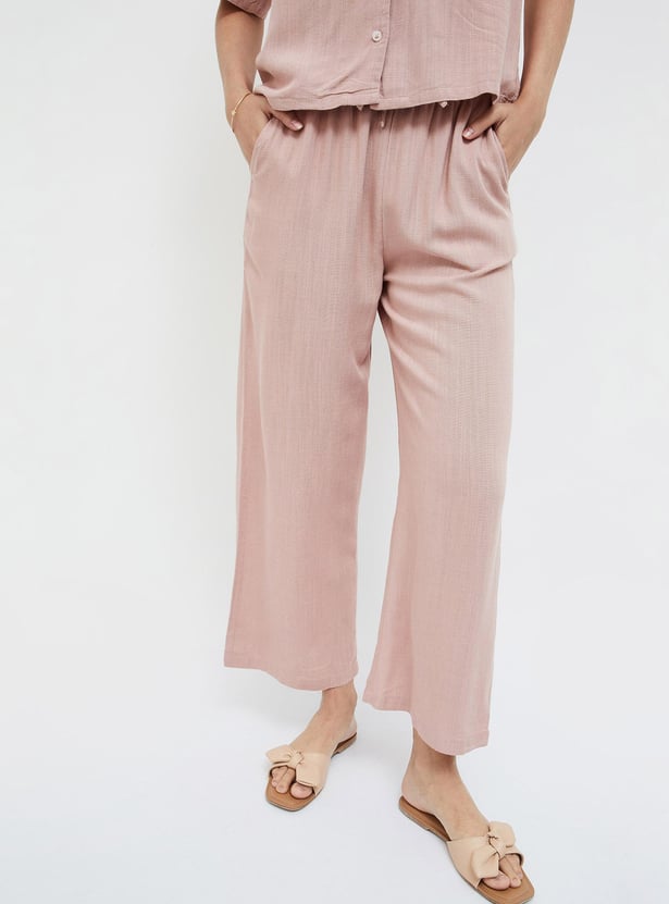 GINGER Women Solid Wide Leg Trousers