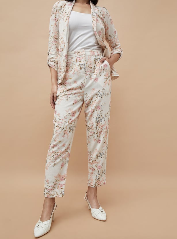 Buy CODE Women Floral Print Slim Fit Trousers from CODE at just INR 2199.0