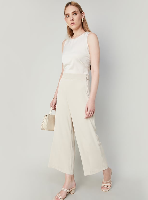 Buy CODE Women Solid High-Waisted Trousers from CODE at just INR 1799.0